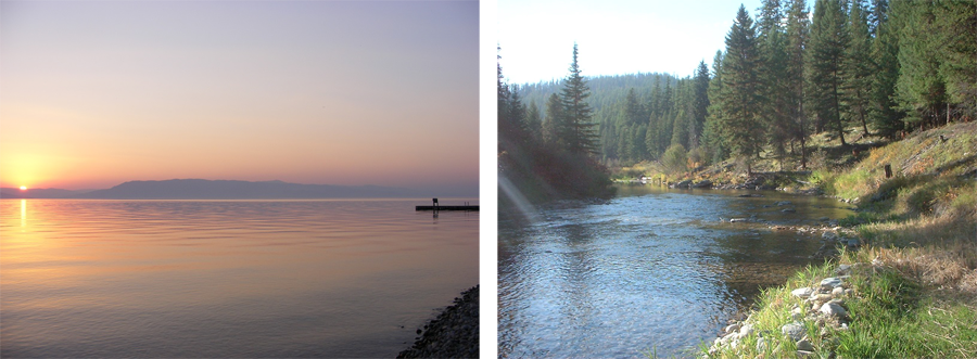 Flathead Lake near Kalispell, MT and the North Fork of the Yaak River in Yaak, MT