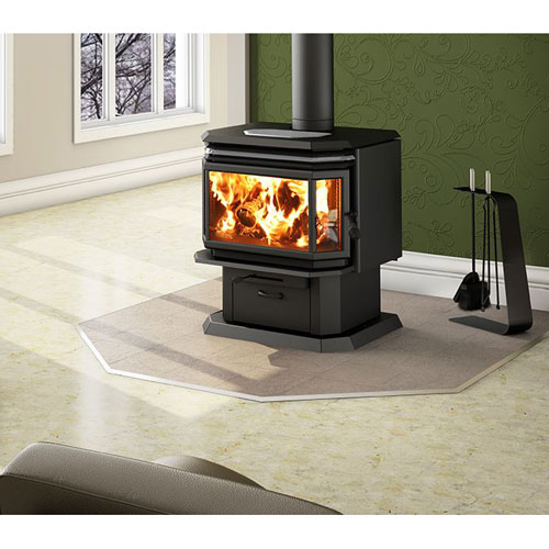 Osburn-2200-Pedestal-Black-Door-Brushed-Nickel-Top 2200 Osburn Bay Window Wood Stove - Discontinued