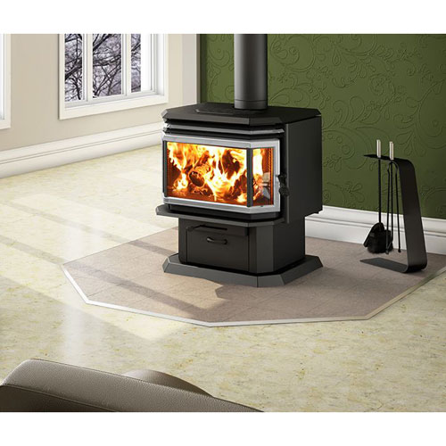 Osburn-2200-Pedestal-Black-Door-Brushed-Nickel-Top 2200 Osburn Bay Window Wood Stove - Discontinued